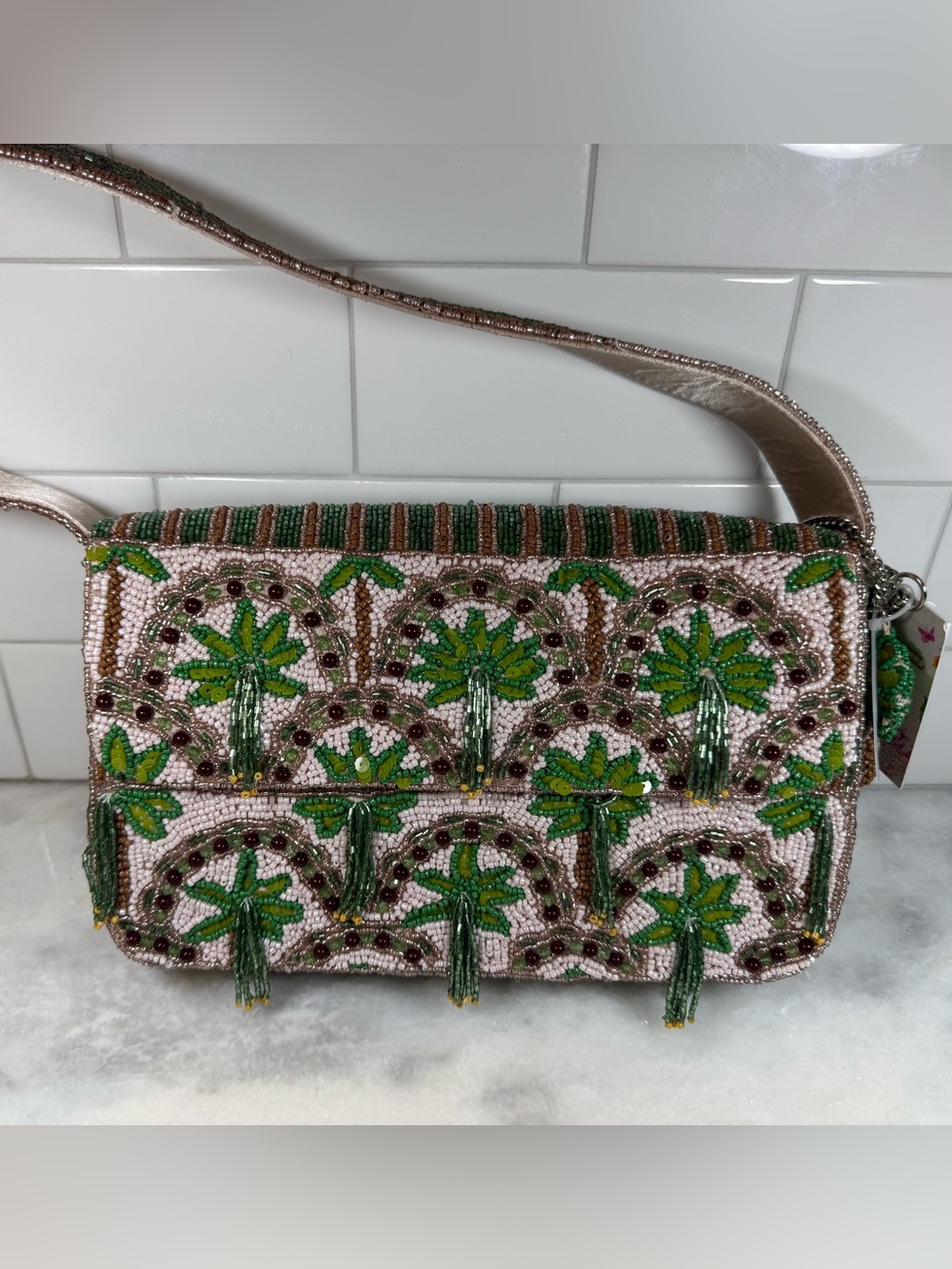 New Release Handcrafted In India Tropical Palm Tree Beaded Bag Viral TikTok RARE